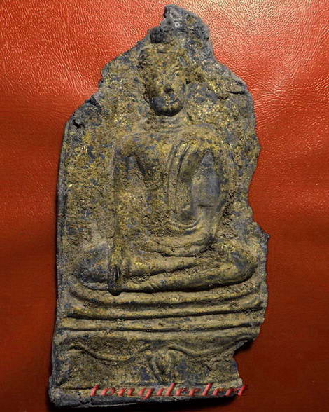 พระอู่ทองฐานสิงห์ เนื้อตะกั่วสนิมแดง กรุวัดเทวสังฆาราม(วัดเหนือ) จ.กาญจนบุรี ปิดทองเดิมจากในกรุ 