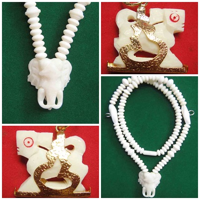  ***สร้อยคล้องพระงานกระดูกหัวขุนกลางหัวช้าง งานแฮนเมด(Handmade) ความยาว ๒๕ นิ้ว แบบ ๓ ห่วง ๑ เส้นสวย