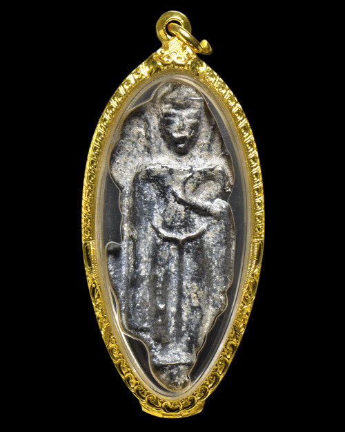 พระร่วงยืน พิมพ์ประทานพร กรุวังเพิ่ม จ.ขอนแก่น เนื้อตะกั่วสนิมแดง สภาพสวยมาก+ตลับทองคำ15.90กรัมครับ