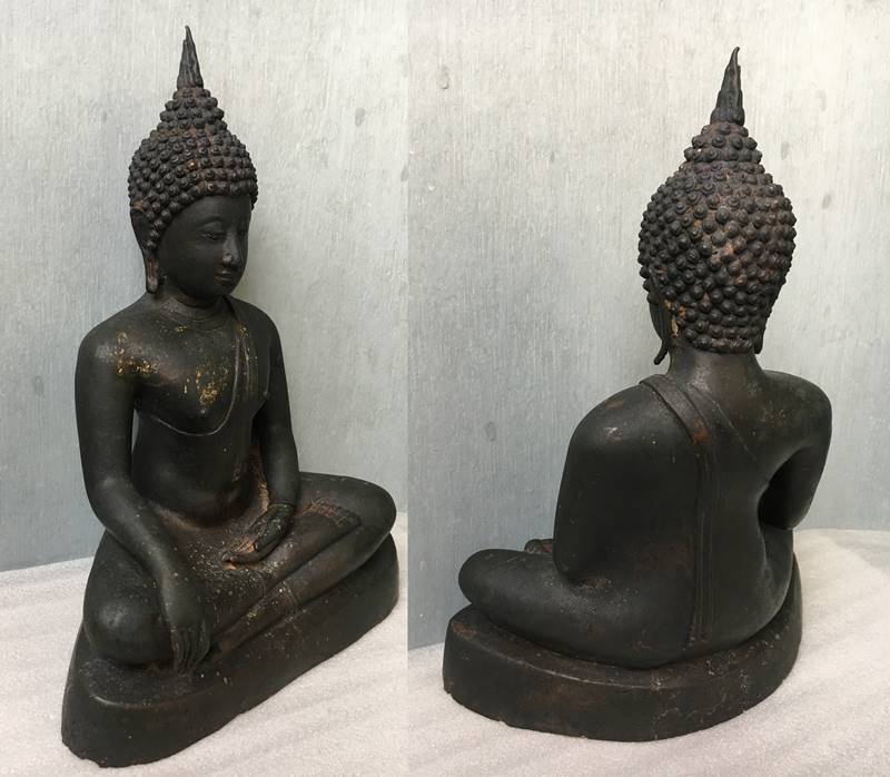 พระบูชา ล้อศิลปะสุโขทัย ขนาดหน้าตัก 8 นิ้ว สูง 12 นิ้ว เนื้อสัมฤทธิ์ดำ หล่อดินไทย