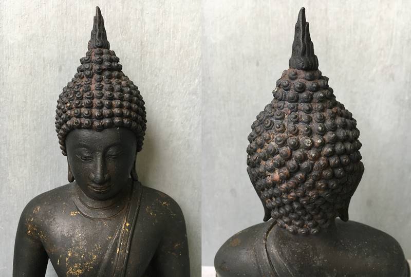 พระบูชา ล้อศิลปะสุโขทัย ขนาดหน้าตัก 8 นิ้ว สูง 12 นิ้ว เนื้อสัมฤทธิ์ดำ หล่อดินไทย