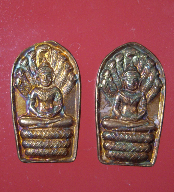 พระนาคปรกใบมะขาม หลวงปู่หลิว วัดไร่แตงทอง เนื้อทองแดง ทีเดียว 2 เหรียญ 