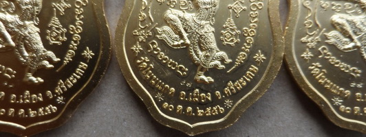 3เหรียญ หลวงปู่เกลี้ยง วัดโนนแกด ศรีสะเกษ ปี2556เลข97 รุ่นบุญฤทธิ์ เหรียญปั๊มมังกรคู่หลังนารายณ์ตรึง