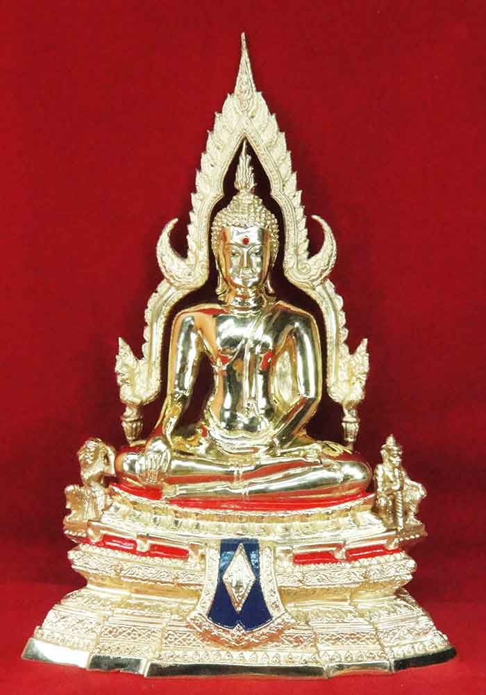 พระพุทธชินราช จ. พิษณุโลก ซุ้มถอดได้ ฐานหน้าอกเลาเนื้อทองเหลืองขัดมัน ( หน้าตัก 5 นิ้ว ) ขนาดความสูง