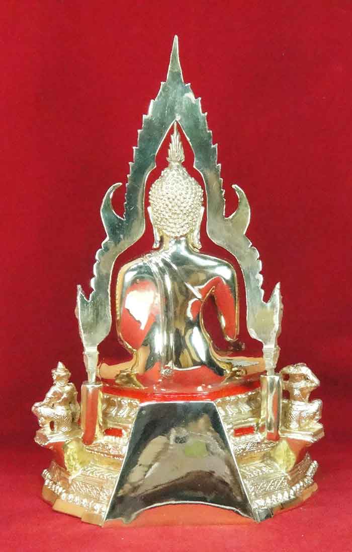 พระพุทธชินราช จ. พิษณุโลก ซุ้มถอดได้ ฐานหน้าอกเลาเนื้อทองเหลืองขัดมัน ( หน้าตัก 5 นิ้ว ) ขนาดความสูง