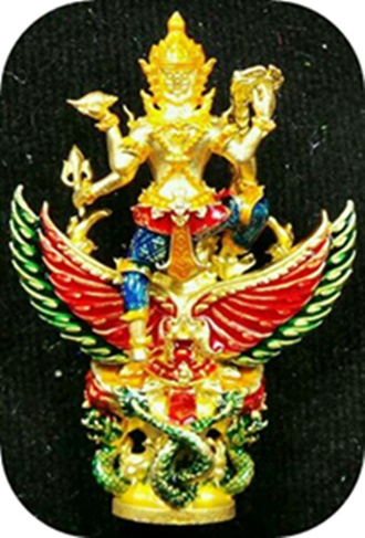 พระนารายณ์ทรงครุฑ(รุ่นแรก) รุ่นดวงเศรษฐี หลวงพ่อสิน วัดระหารใหญ่ จ.ระยอง เนื้อกะไหล่ทองลงยา 