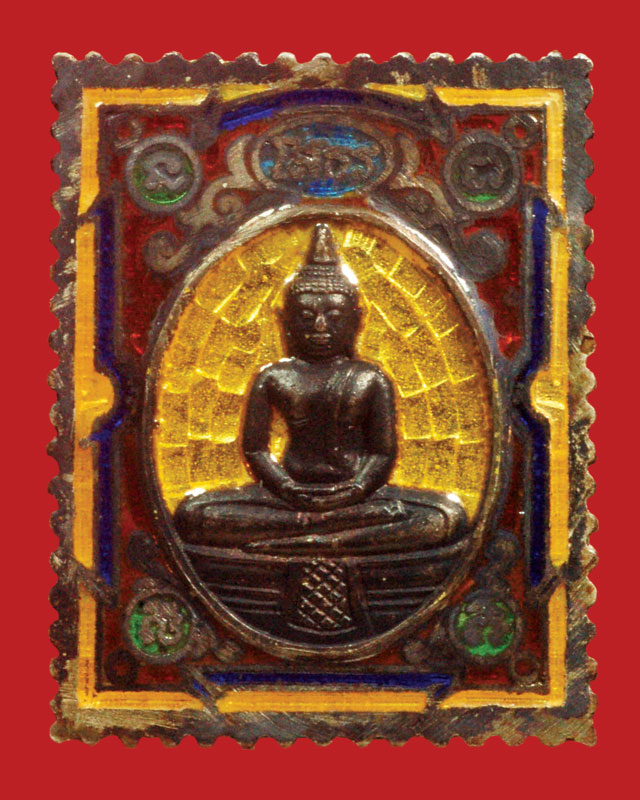 เหรียญแสตมป์ หลวงพ่อโสธร รุ่นอุดมโภคทรัพย์ เนื้อเงินลงยา ปี 43 (เคาะเดียว)