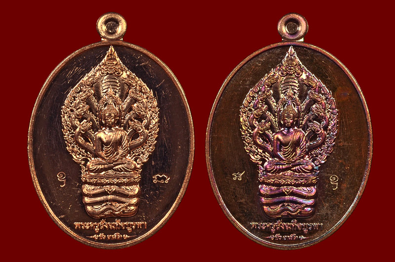 เหรียญพระนาคปรกเนื้อทองแดงผิวไฟ + ทองแดงรมมันปู รุ่น มงคลมหาลาภ หลวงปู่บัว ถามโก พศ.2559