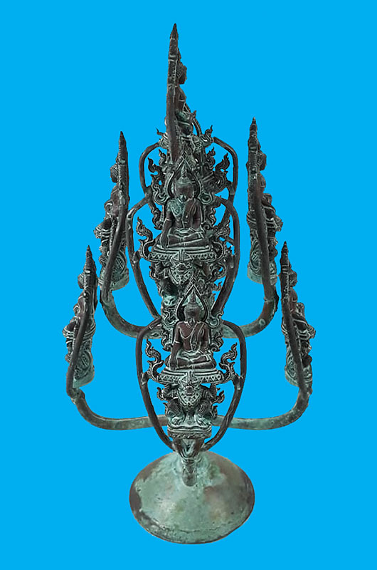 พระพุทธนิมิตรพิชิตมาร แบบช่อ พระอธิการใจ วัดพระยาญาติ จ.สมุทรสงคราม ปี2560 เนื้อสัมฤทธิ์สนิมเขียว