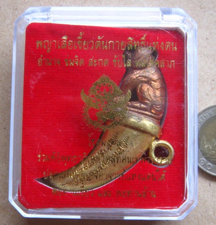พญาเสือเขี้ยวตัน โชคมงคล หมายเลข348เนื้อโลหะร่วมพิธีพุทธาภิเษกวัดสุทัศน ปลุกเสกโดยพ่อท่านเขียวและพ่อ