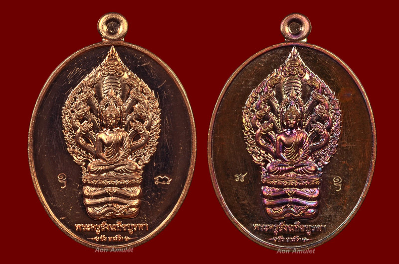 เหรียญพระนาคปรกเนื้อทองแดงผิวไฟ + ทองแดงรมมันปู รุ่น มงคลมหาลาภ หลวงปู่บัว ถามโก พศ.2559