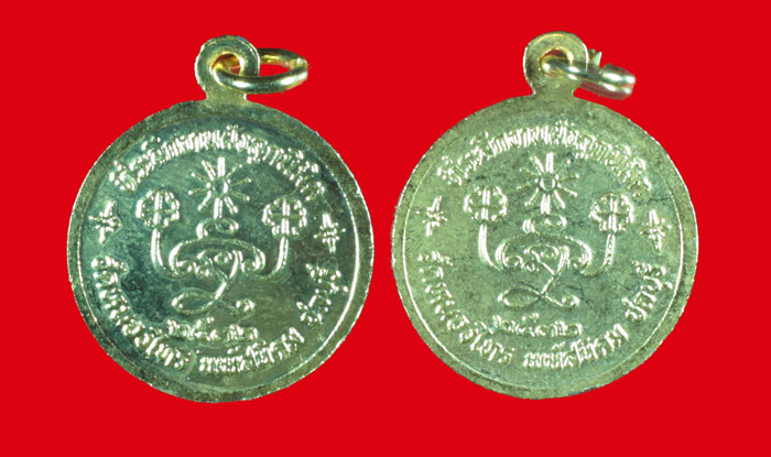 เหรียญกลมกะไหล่ทอง ที่ระลึกงานฝังลูกนิมิต หลวงปู่มหานิน วัดหนองไทร ชลบุรี 2 เหรียญ 