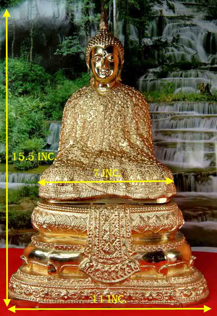 พระแก้วมรกต ทรงเครื่องฤดูหนาว เนื้อทองเหลืองขัดเงา ขนาดตั้งบูชาองค์ใหญ่ หน้าตัก 7 นิ้ว นิ้ว ฐานกว้าง
