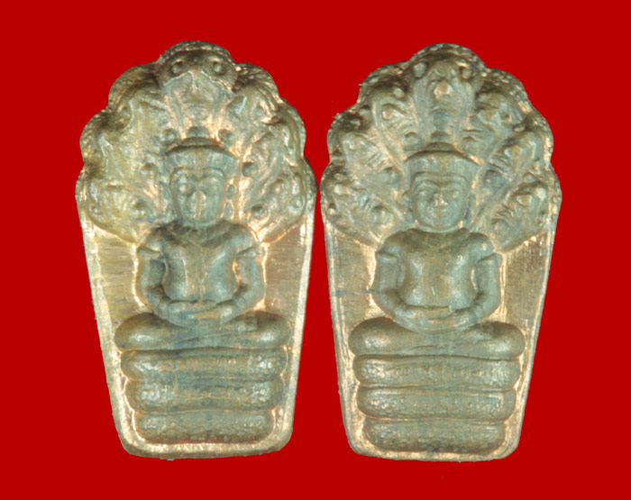 พระปรกใบมะขาม รุ่นแรก เนื้อทองแดง หลวงพ่อไสว วัดปรีดาราม อ.สามพราน จ.นครปฐม 2 องค์ # 3