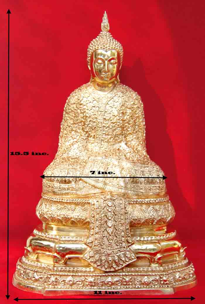 พระแก้วมรกต ทรงเครื่องฤดูหนาว เนื้อทองเหลืองขัดเงา ขนาดตั้งบูชาองค์ใหญ่ หน้าตัก 7 นิ้ว นิ้ว ฐานกว้าง