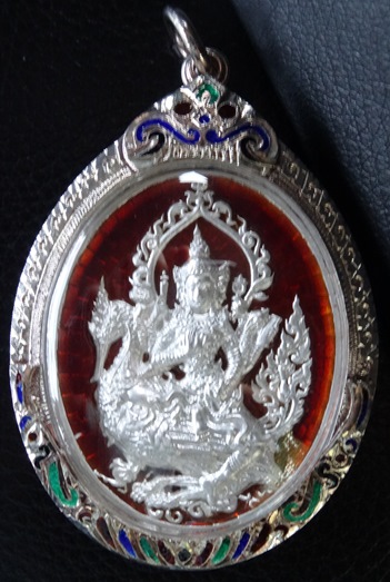 พระพรหมประสิทธิ์ประทับหงษ์สวรรค์เหรียยปั๊ม รุ่น มหาสิทธิโชคโภคทรัพย์ เนื้อเงินลงยา แดง No.24