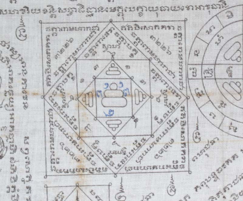 ผ้ายันต์ชายธงค์ สิวลีมหาลาภ พระธรรมมุนี(หลวงพ่อแพ เขมังกโร) วัดพิกุลทอง จ.สิงห์บุรี.มีจารมือเพิ่ม 