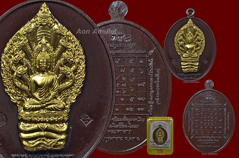 เหรียญพระนาคปรกเนื้อนวะหน้าทองคำ รุ่น มงคลมหาลาภ หลวงปู่บัว ถามโก พศ.2559 หมายเลข No.348