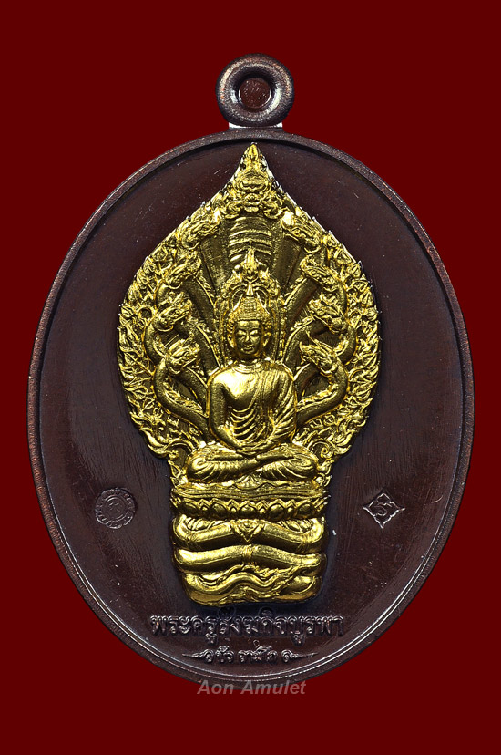 เหรียญพระนาคปรกเนื้อนวะหน้าทองคำ รุ่น มงคลมหาลาภ หลวงปู่บัว ถามโก พศ.2559 หมายเลข No.348