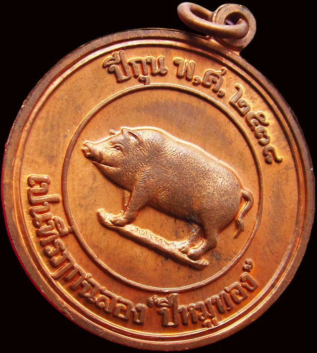 เหรียญที่ระลึก ปีหมูทอง พิมพ์สองหน้า หลวงพ่อสาคร มนุญโญ วัดหนองกรับ จ.ระยอง เนื้อทองแดง ปี ๒๕๓๘