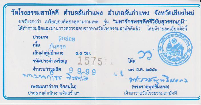 เหรียญองค์พ่อจตุคามรามเทพ รุ่นมหาจักรพรรดิศรีวิชัยสุวรรณภูมิ เนื้อก้นครก พิมพ์ 2 หน้า 