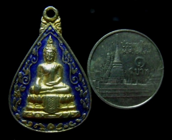 **วัดใจ**เหรียญหลวงพ่อไร่ขิง วัดไร่ขิง จ.นครปฐม ๒๕๓๕**กะไหล่ทองลงยาสีน้ำเงิน สวยๆ