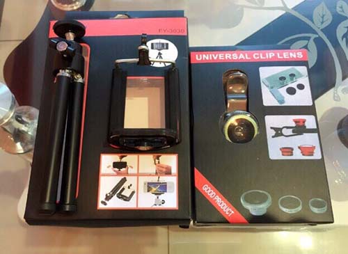 แพ็คคู่สุดประหยัด เลนส์กล้อง3in1 Universal clip Lensสีดำขอบชมพูเข้ม+Feng Yuan Fy-3030ขาตั้งแบบพกพาสี