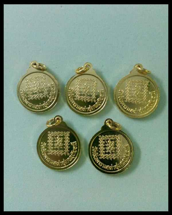 (5 เหรียญ) เหรียญกลมหลังยันต์เกราะเพชร หลวงพ่อฤาษีลิงดำ วัดท่าซุง ด้านหน้าตอกโค๊ต เนื้อกะไหล่ทอง