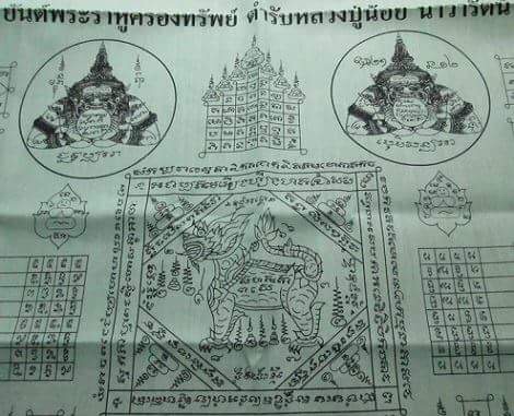 ผ้ายันต์..พระราหูครองทรัพย์ ตำรา .. หลวงพ่อน้อย วัดศรีษะทอง ต.ศรีษะทอง อ.นครชัยศรี ... ผืนใหญ่