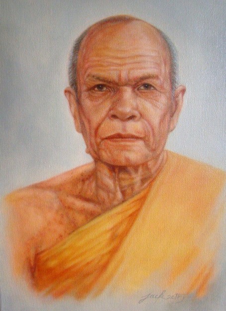 ภาพวาดสีน้ำมัน หลวงพ่อสด วัดปากน้ำ งานเพ้นท์บนเฟรมผ้าใบ canvas ขนาด 30 x 40 cm.