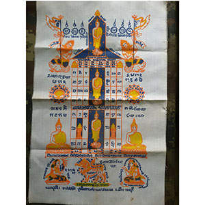 ผ้ายันต์พระเจ้า 5 พระองค์ หลวงปู่เรือง อาภัสโร เขาสามยอด จ.ลพบุรี ขนาด 8.7x12 นิ้ว (ร1)
