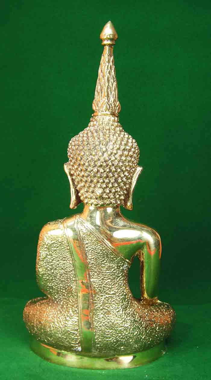 พระบูชาศิลปะล้านช้าง หรือพระพุทธรูปศิลปะลาว ปางมารวิชัยขัย เนื้อทองเหลืองขัดเงา  งานพุทธศิลป์ใหม่ หน