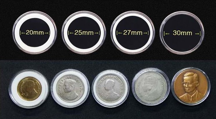 ตลับพลาสติก กลมใส่เหรียญ ขนาด 33 มิลพร้อมยางปรับขนาด เป็น 20/25/27/30 มิลจำนวน 100 ชุด พร้อมกล่องเก็