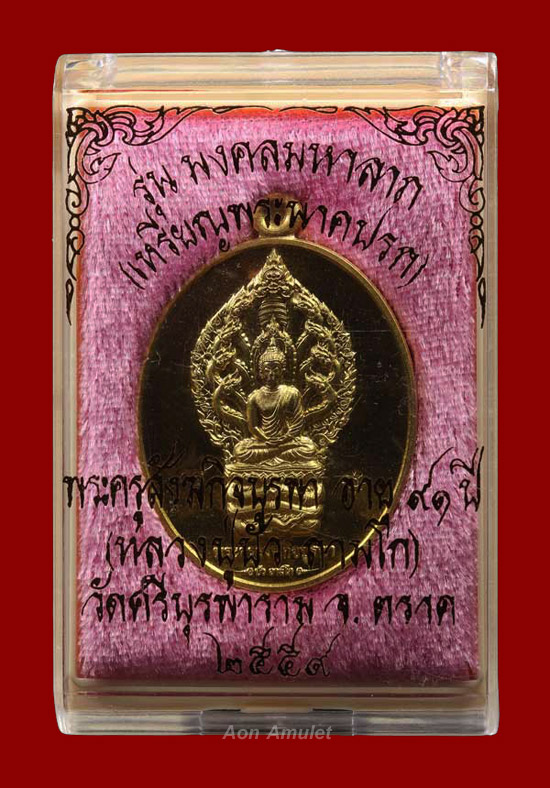 เหรียญนาคปรกเนื้อทองทิพย์ รุ่น มงคลมหาลาภ หลวงปู่บัว ถามโก วัดศรีบุรพาราม พศ.2559 หมายเลข No.1466