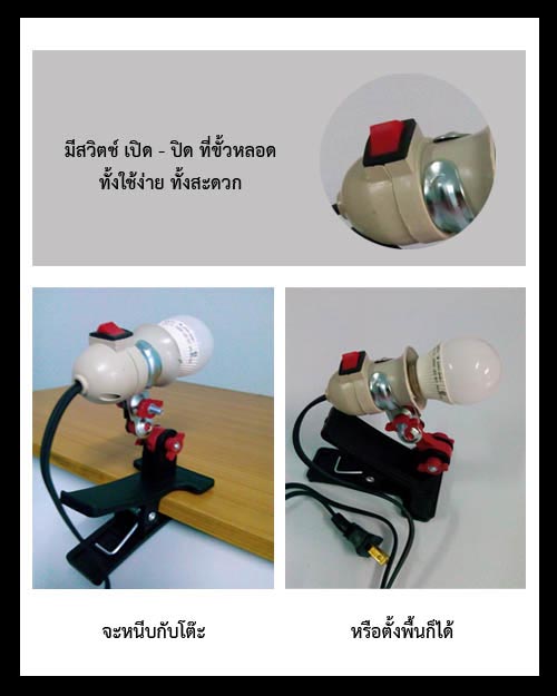 ขั้วหลอดไฟแบบขาหนีบ 2 ขาพร้อมหลอดไฟกลม LED 3W จำนวน 2 หลอดสำหรับถ่ายภาพพระเครื่อง เคาะเดียว