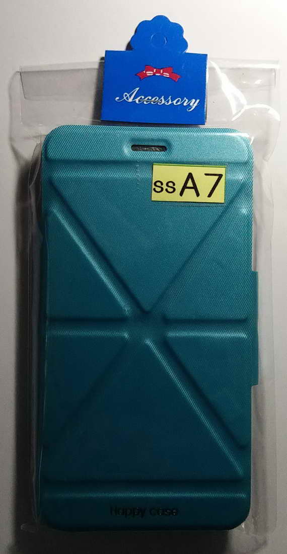 เคสโทรศัพท์มือถือ samsung A7  หนังเปิดข้างสีฟ้า    80  บาท พร้อมส่ง