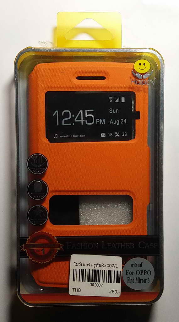 เคส มือถือ OPPO Mirror 3 เคสฝาพับหนังแท้ สีส้ม 60 บาท พร้อมส่ง
