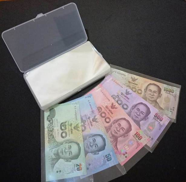 ซองแก้วใส่ธนบัตร 100 ซอง พร้อมตลับจัดเก็บ เคาะเดียว