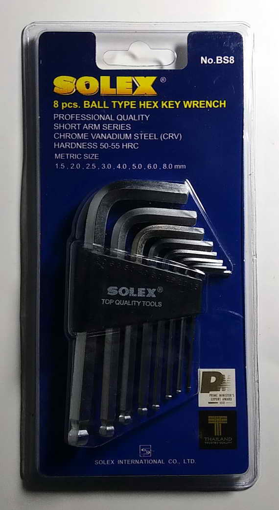 ประเเจ L หกเหลี่ยม SOLEX แบบสั้น หัวบอล  8 ตัว / ชุด 