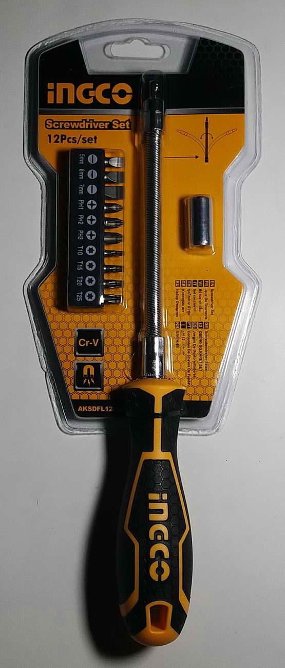 ไขควงเอนกประสงค์ ชนิดสายอ่อน INGCO   พร้อมอุปกรณ์ 12 ตัว / ชุด 