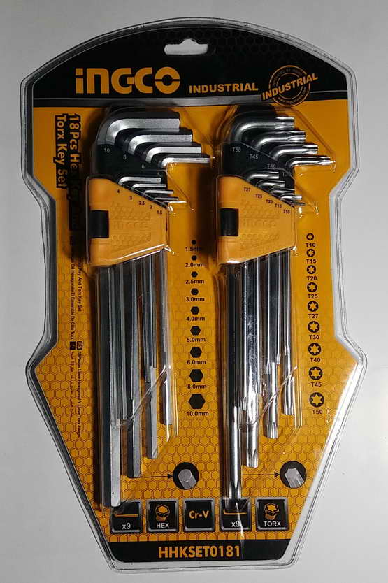 ประเเจ L หกเหลี่ยม และ ทอกซ์ แบบยาว INGCO   18 ตัว / ชุด 