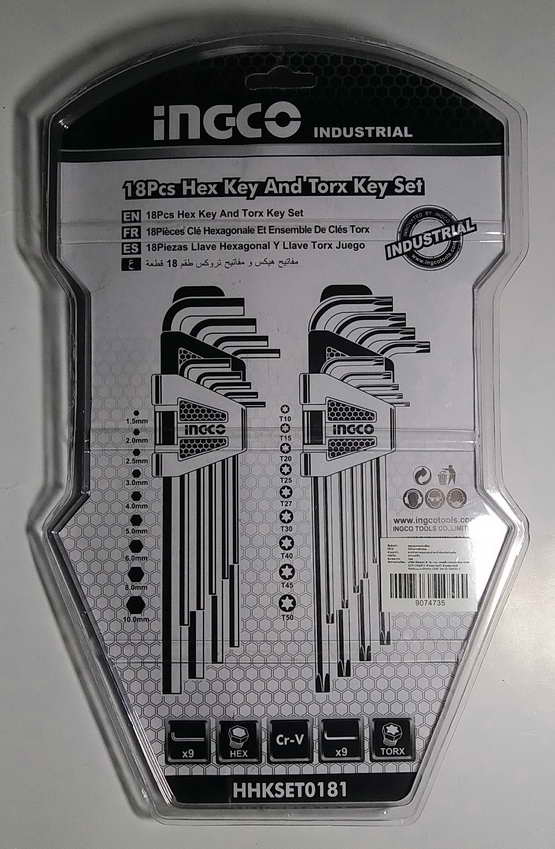 ประเเจ L หกเหลี่ยม และ ทอกซ์ แบบยาว INGCO   18 ตัว / ชุด 