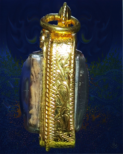 พระแผงนาดูนตัดเดี่ยวพิมพ์ประภามณทลเล็ก นิยม กรุเก่าปี 22 เลี่ยมทองพร้อมใช้