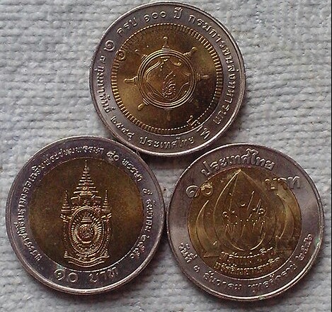 เหรียญสิบบาทสองสี 5 เหรียญ 5 วาระ มีครุฑรุ่นสุดท้ายด้วย