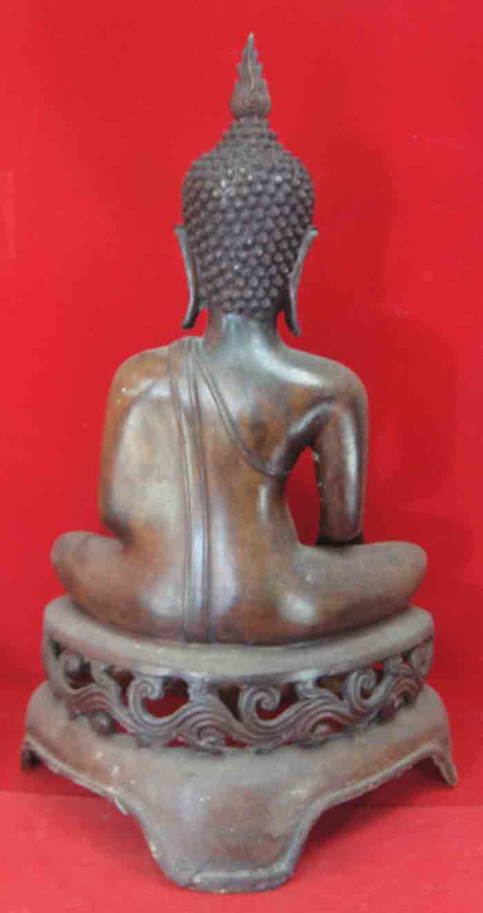 ***เคาะเดียวแดง***พระบูชาศิลป์สมัยสุโขทัย ปางมารวิชัย ฐานสามขาลายฉลุ หน้าตัก 9 นิ้ว ฐานดินไทย เนื้อโ