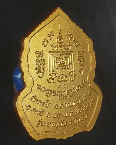 เหรียญหลวงพ่อรวย รุ่น อายุมั่น ขวัญยืน วัดตะโก เนื้อทองแดงชุบทองลงยาสีแดง