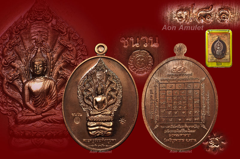 เหรียญนาคปรกเนื้อชนวน รุ่น มงคลมหาลาภ หลวงปู่บัว ถามโก วัดศรีบุรพาราม พศ.2559 หมายเลข 781