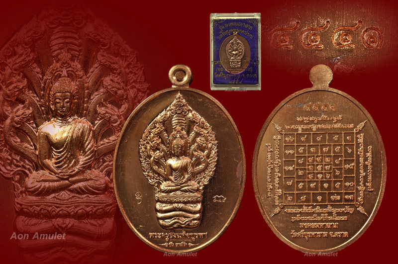 เหรียญนาคปรกเนื้อทองแดงผิวไฟ รุ่น มงคลมหาลาภ หลวงปู่บัว ถามโก วัดศรีบุรพาราม พศ.2559 หมายเลข No.4441
