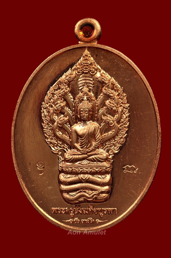 เหรียญนาคปรกเนื้อทองแดงผิวไฟ รุ่น มงคลมหาลาภ หลวงปู่บัว ถามโก วัดศรีบุรพาราม พศ.2559 หมายเลข No.2578