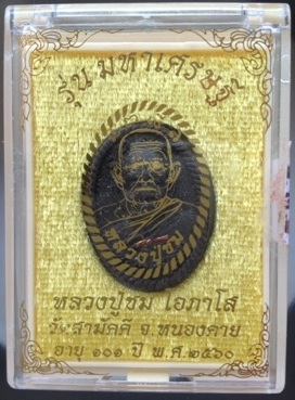 พระผงหลวงปู่ชม วัดสามัคคี หนองคาย เนื้อแร่เหล็กไหล ตะกรุดทองแดง ดอกพิกุลทองแดง หมายเลข401